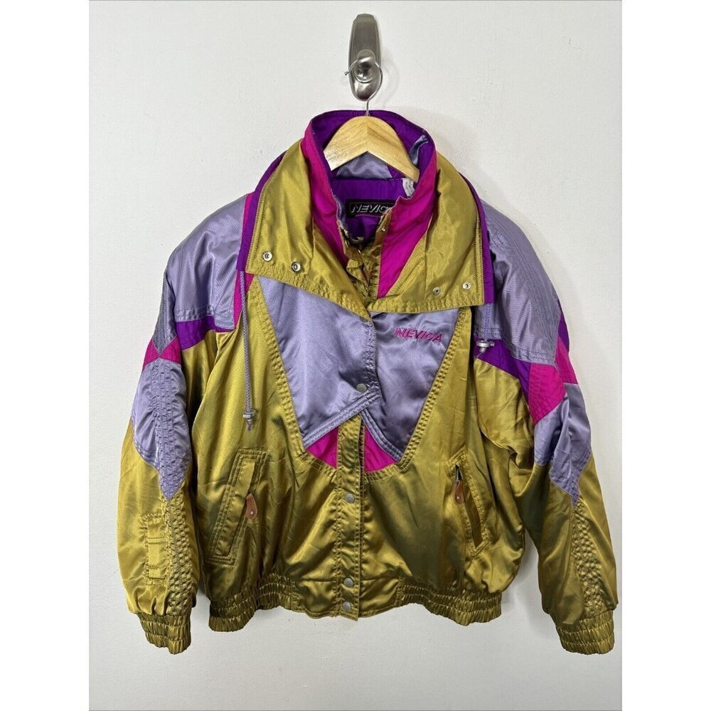 Vintage 80s Nevica Woman 10 Ski Jacket Neon Gold Loud Colorful Winter Coat Ski